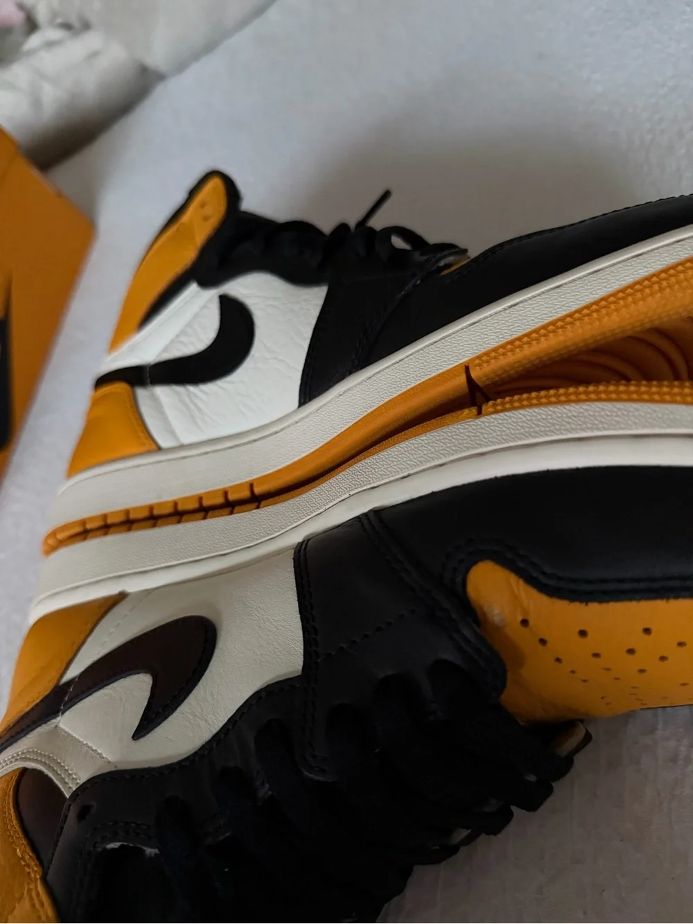 Jordan 1 High Taxi Sneakers - White/Black/Yellow 10.5 M